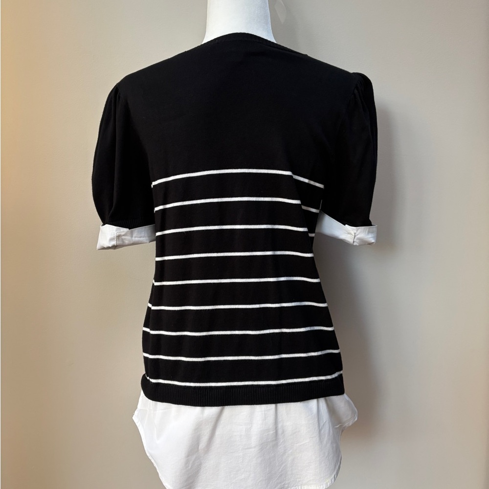 Laundry By Shelli Segal Black and White Striped Short Sleeve Sweater - Picture 3 of 6